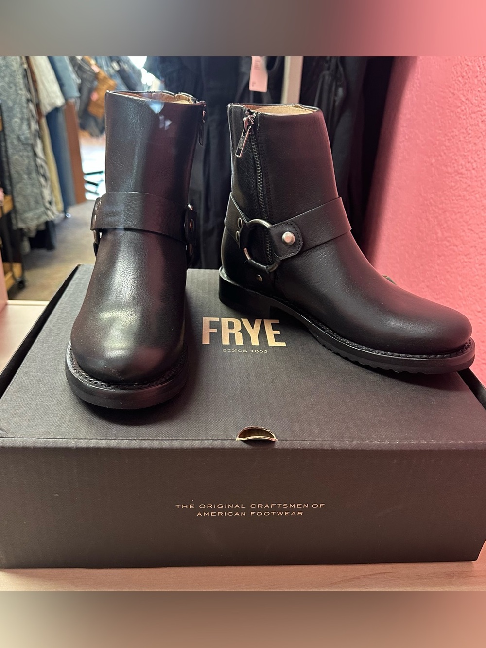 FRYE Black Harness Ankle Boots NIB